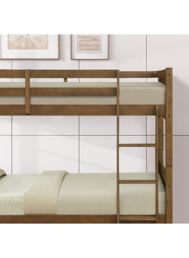 اي اف تي إطار سرير بطابقين قابل للفصل من الخشب الصلب - لون بني بلوط طبيعي - سرير مفرد قابل للتحويل للأطفال والمراهقين وكبار السن وغرفة الضيوف - تصميم موفر للمساحة - Image 3